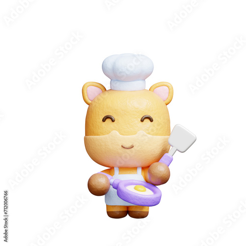 3D cute horse cooking  Cartoon animal character  3D rendering.