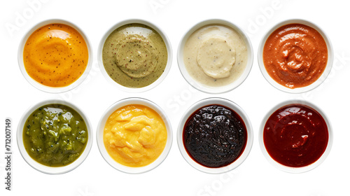 Bowls of Various Sauces isolated on transparent background Remove png, Clipping Path, pen tool photo
