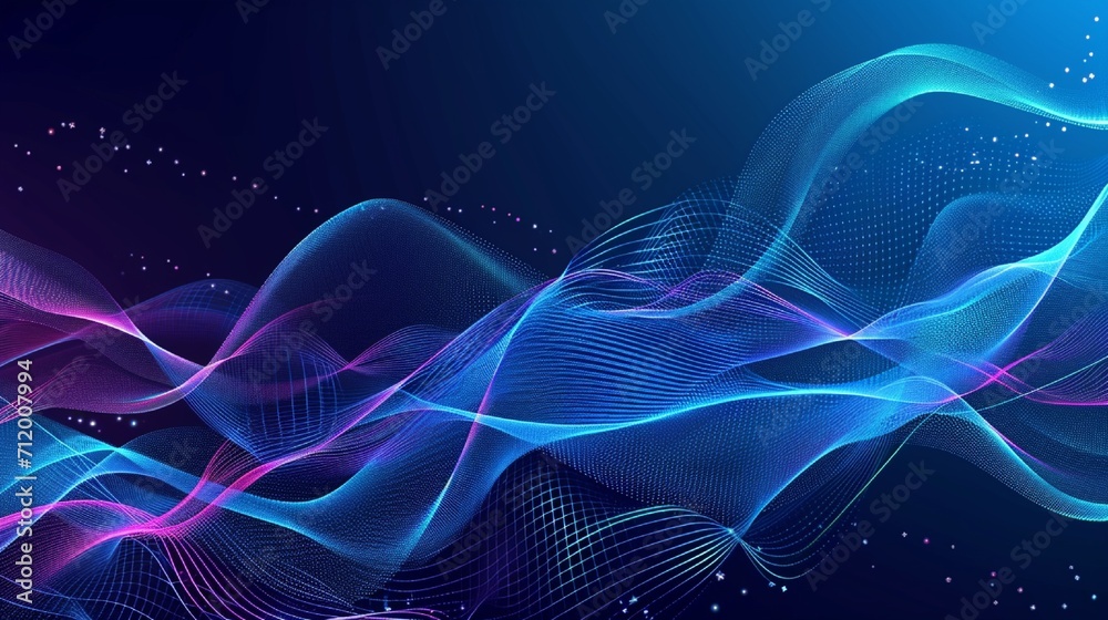 Obraz premium Abstract indigo background poster with dynamic waves. Technology network vector illustration.