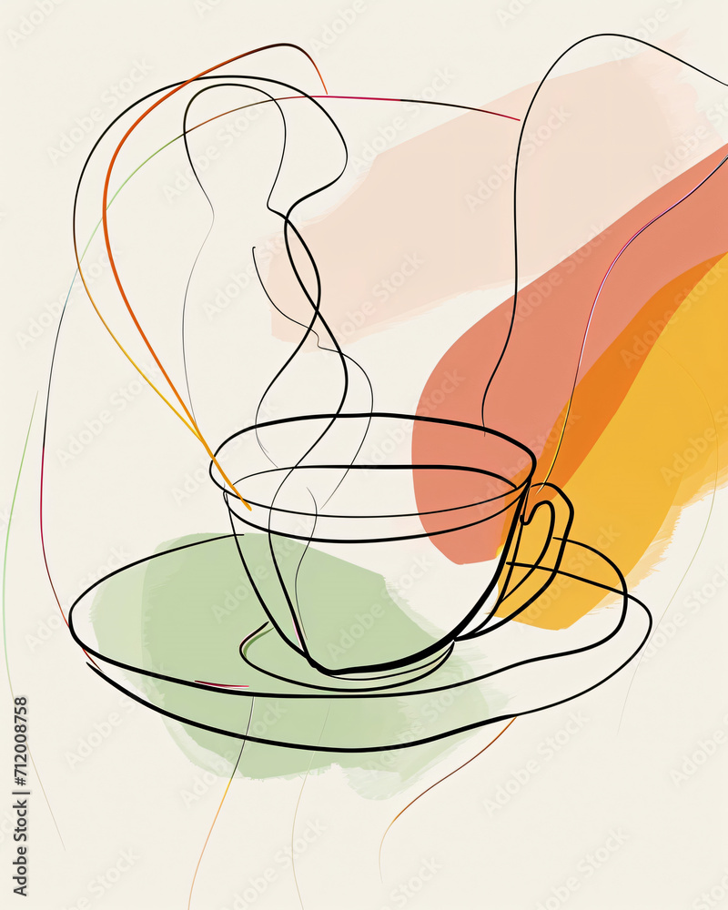 hot liquid in a cup, line illustration, minimalism