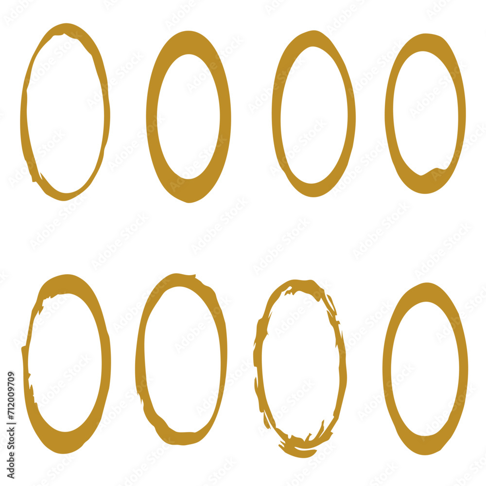 Vector Illustration collection of hand drawn golden circle line sketches isolated white background Vector Illustration collection of hand drawn golden circle line sketches isolated white background