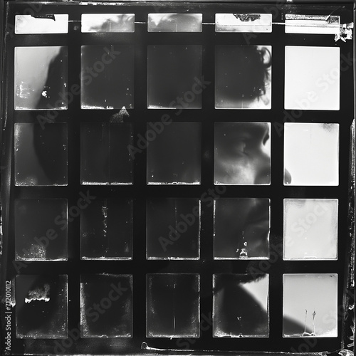 portrait double exposure using black and white contact sheet film strip mockup. photo