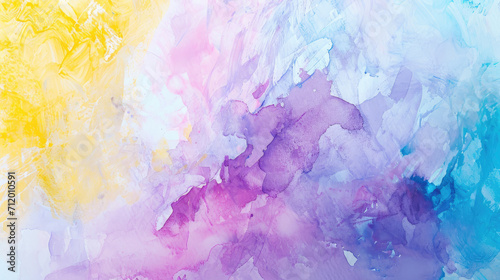 Abstract watercolor background on canvas with a dynamic mix of lavender  lemon yellow and sky blue