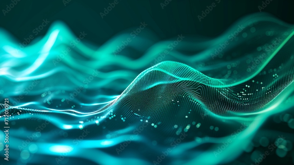 Abstract teal background poster with dynamic waves. Technology network vector illustration. - obrazy, fototapety, plakaty 