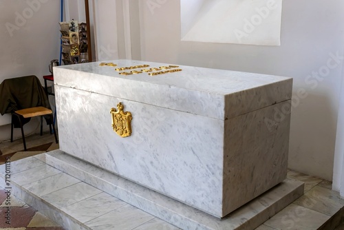 A marble sarcophagus of Queen Milena in Court Church, Cetinje Monastery, Montenegro photo