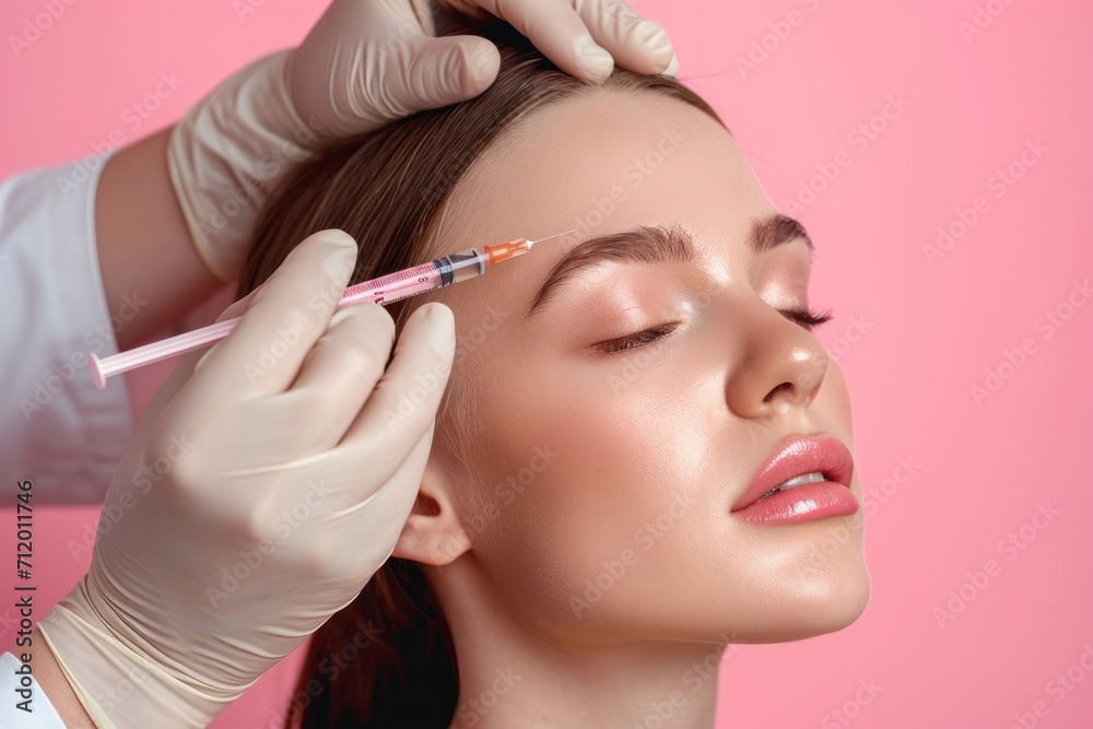 Protrait of woman do beauty treatment injection on face.