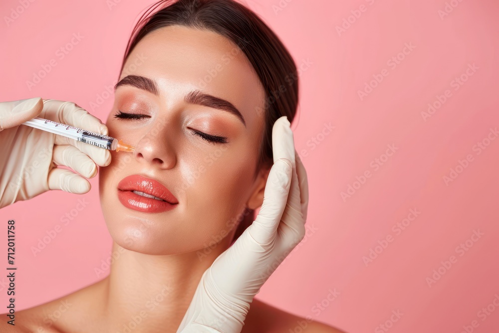 Protrait of woman do beauty treatment injection on face.