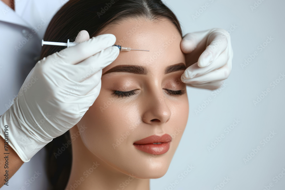 Protrait of woman do beauty treatment injection on face.