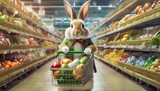 easter bunny shopping in supermarket