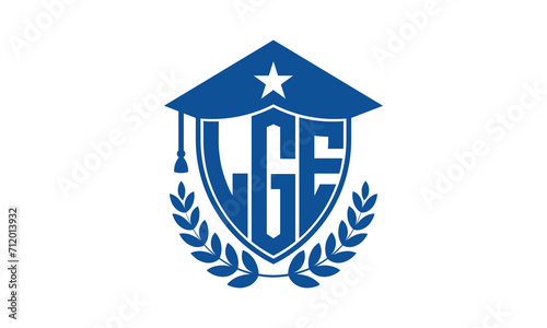 LGE three letter iconic academic logo design vector template. monogram, abstract, school, college, university, graduation cap symbol logo, shield, model, institute, educational, coaching canter, tech photo