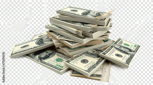 Money Pile of packs of hundred dollar bills stacks isolated on transparent background photo
