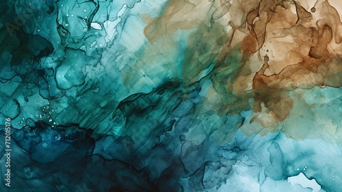 Abstract watercolor paint background by deep teal color brown and green with liquid fluid texture for backdrop. © Muhammad