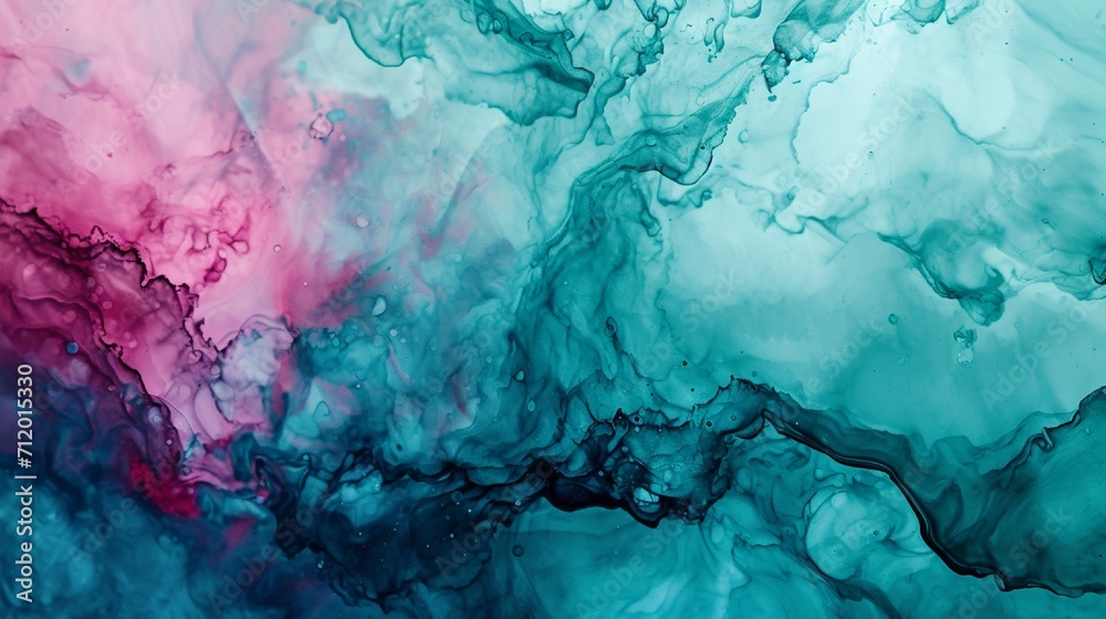 Abstract watercolor paint background by deep teal color magenta and green with liquid fluid texture for backdrop.