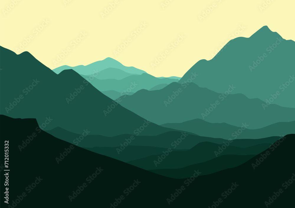 Naklejka premium Landscape with mountains abstract. Vector illustration in flat style.