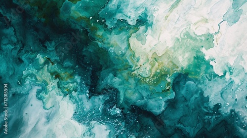 Abstract watercolor paint background by deep teal color white and green with liquid fluid texture for backdrop. photo