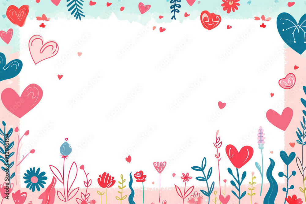 Hand drawn valentine day concept frame with heart and flower background. Hand drawn valentine day concept frame with heart and flower background.