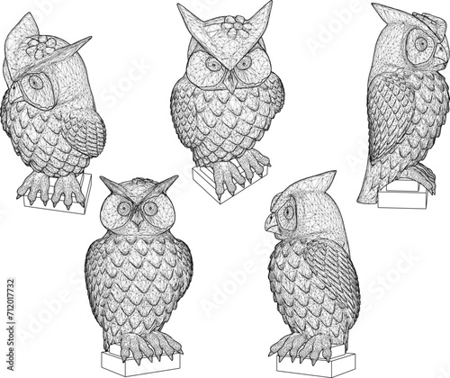 Vector sketch illustration design of an owl looking for prey