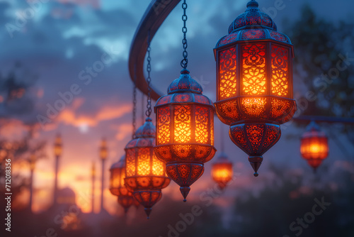 Photo of lanterns in the afternoon with an aesthetic way, can be used for designs with Islamic themes or Ramadan and Eid Mubarak activities photo