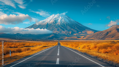 Empty road with a view of mountains , Landscape driving at hight speed road © Atchariya63