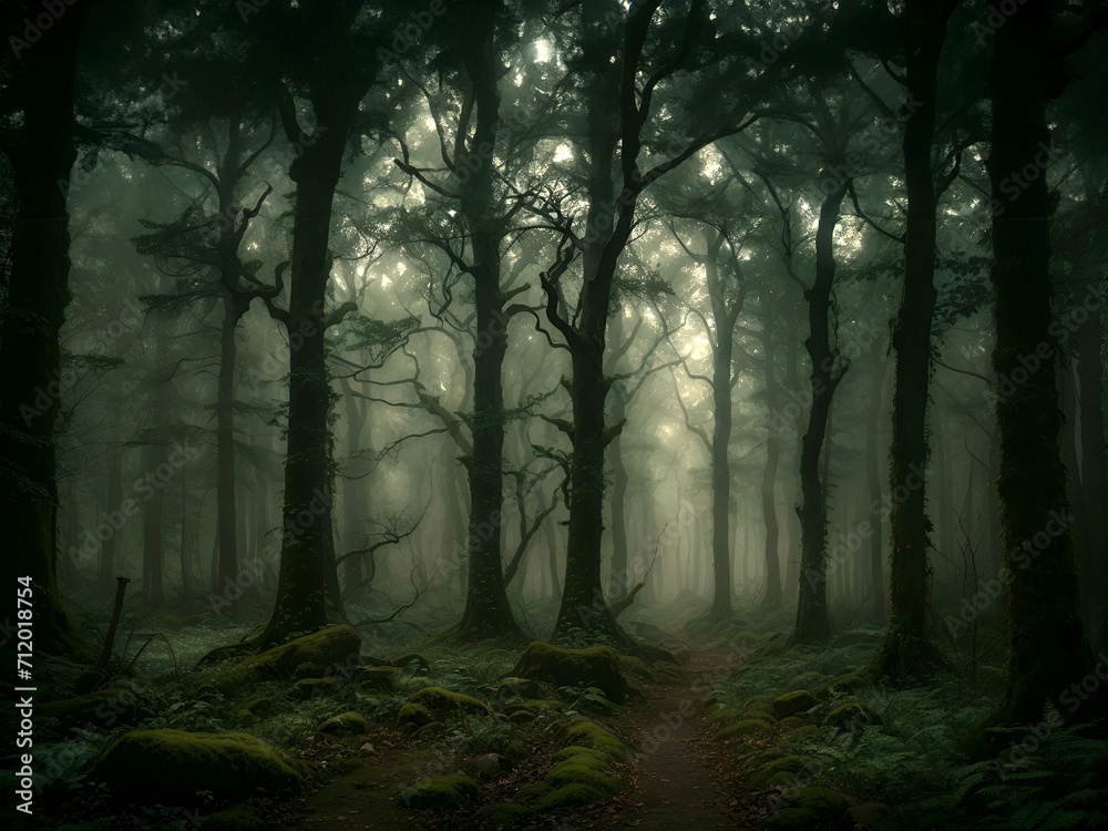 Green gloomy forest path Green gloomy forest path