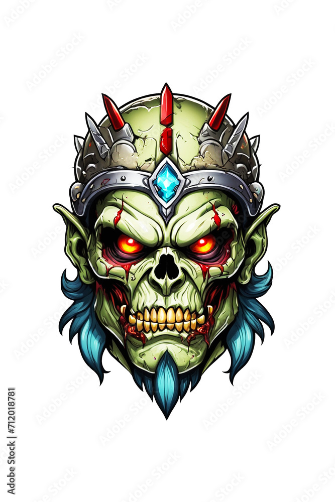 Naklejka premium Zombie head soldier with crown isolated on white background