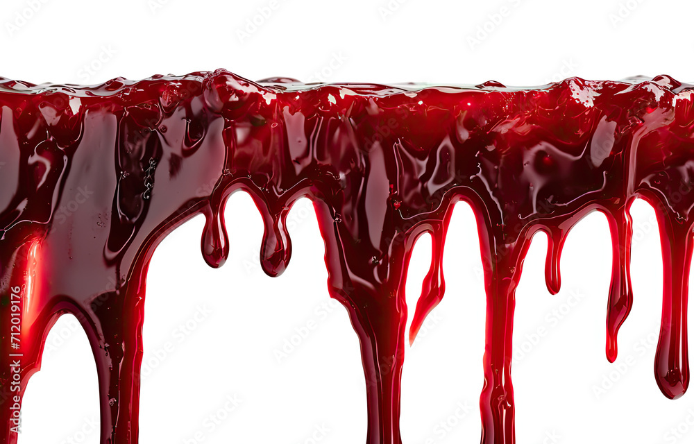 Red blood paint dripping on white isolated