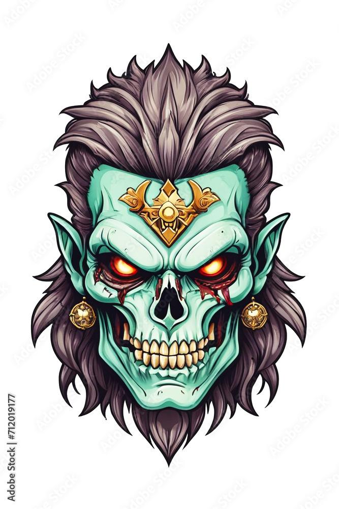 Naklejka premium Zombie head soldier with crown isolated on white background