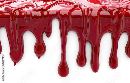 Red blood paint dripping on white isolated