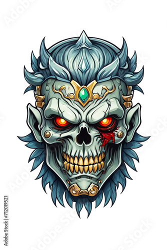 Zombie head soldier with crown isolated on white background