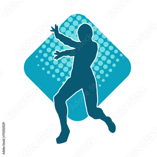 Silhouette of a man in oriental martial art pose. Silhouette of a male in martial art move.