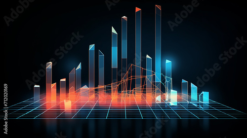 abstract blockchain hologram and growth graph chart consist of glowing arrow Digital growing diagram