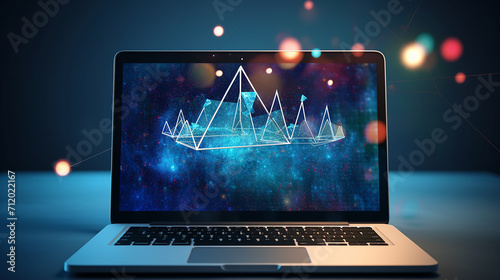digital sales funnel on laptop big data concept on technological blue background