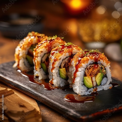 a plate of sushi roll