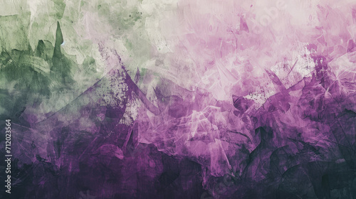 Abstract watercolor background on canvas with a dynamic mix of plum, forest green and light purple photo
