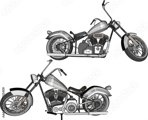 Vector sketch illustration of a large motorbike design full of modifications for travel