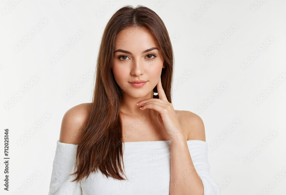 Portrait of young woman with perfect skin clean on white background