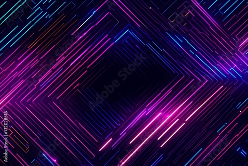 Neon glowing techno lines, hi-tech futuristic abstract background template with square shapes, vector design