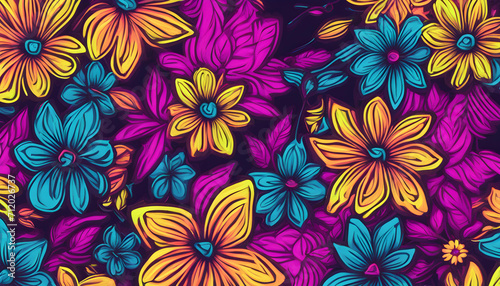 neon seamless flowers background