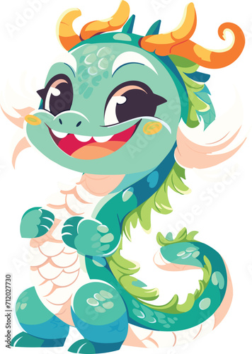 Joyful Green Chinese Dragon Cartoon Character