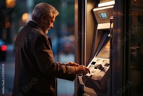 Person using an ATM machine for financial transactions, Generative AI