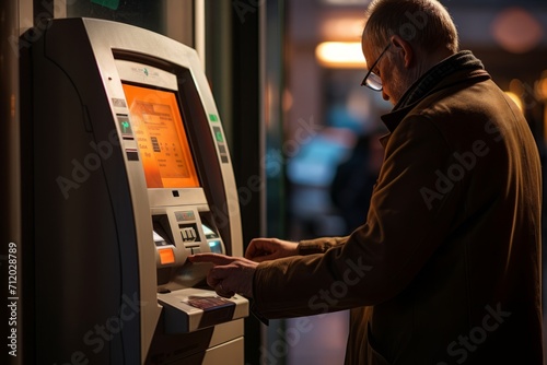 Person using an ATM machine for financial transactions, Generative AI