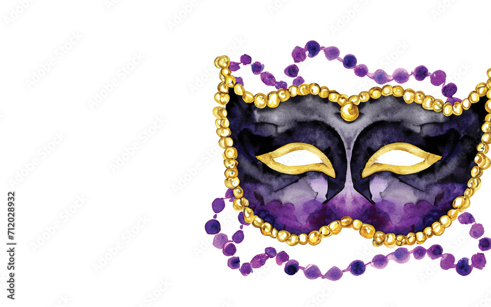 Fototapeta premium Mardi Gra Mask Watercolor Illustration