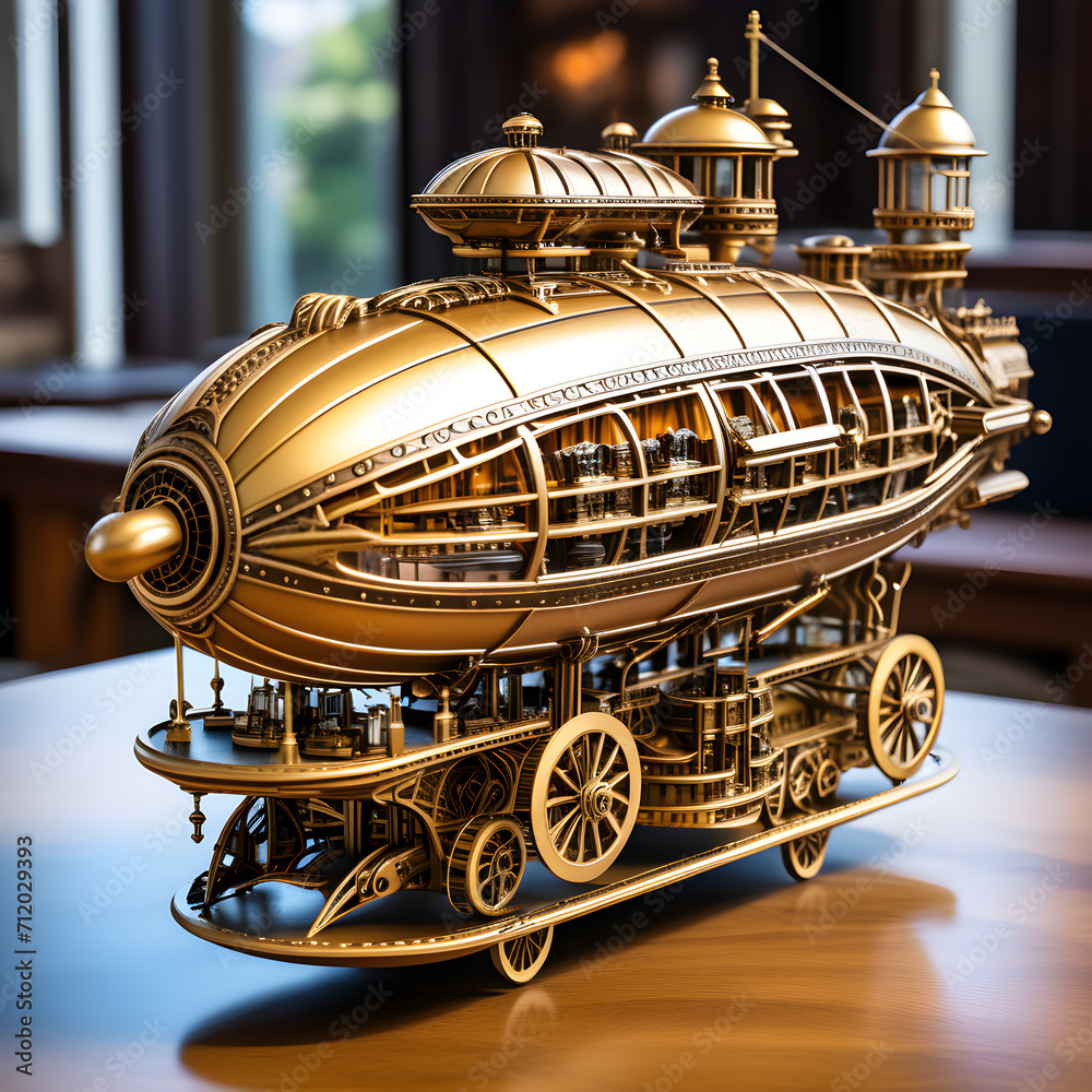 A realistic vintage mechanical model of a steampunk old-fashioned ...