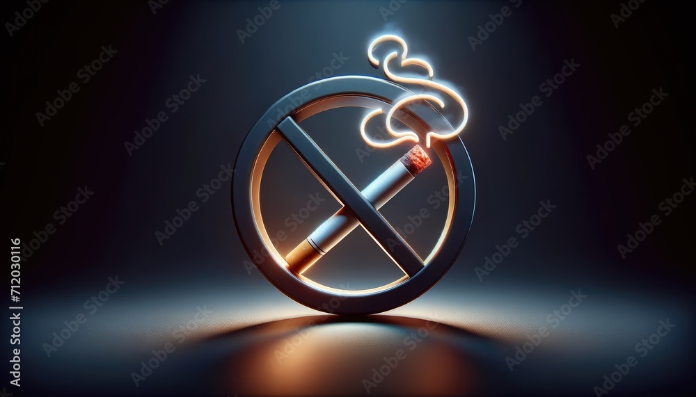 No Smoking Sign with Burning Cigarette on dark background