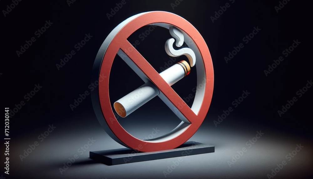 No Smoking Sign with Burning Cigarette on dark background No Smoking Sign with Burning Cigarette on dark background