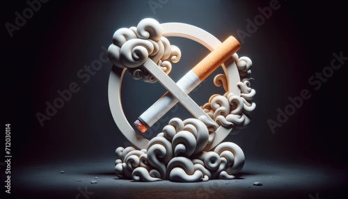 No Smoking Sign with Burning Cigarette on dark background