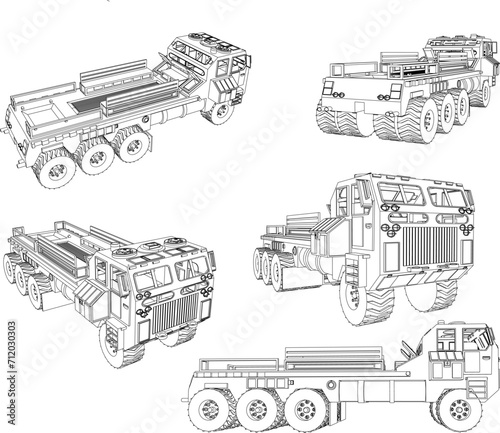 Vector sketch illustration of a transport truck car design at a mining site