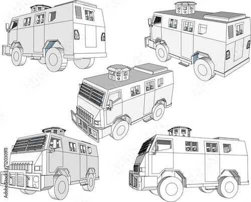Vector sketch illustration of armored war fighting vehicle design