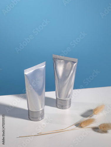 unmarked brand tube product on blue background