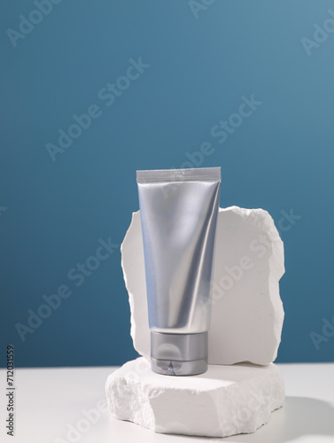unmarked brand tube product on blue background